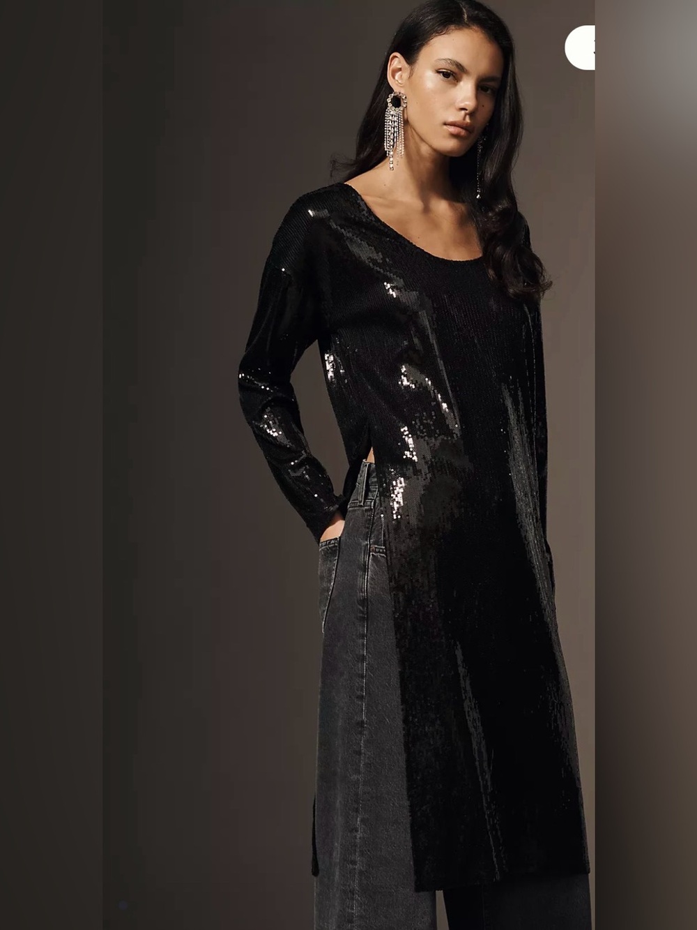 Anthropologie Midnight Sparkle Sequin Tunic Top